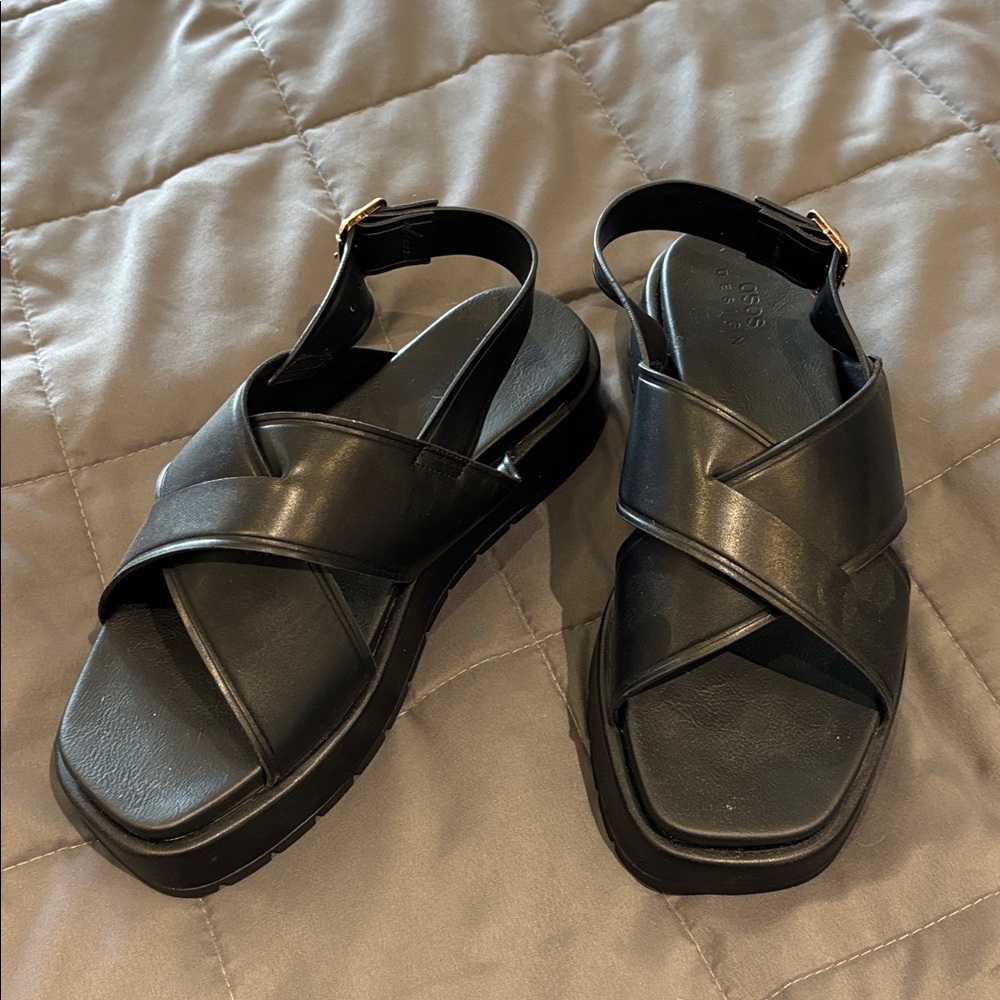 ASOS Black Leather Sandals with Cross Straps NWOT